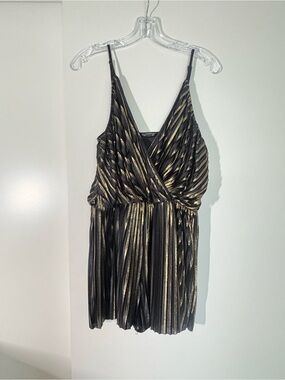 Topshop Black & Gold Y2K Indie Sleaze Metallic Pleated Romper
